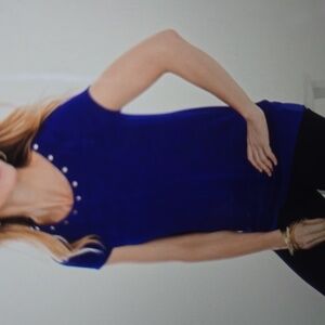 Chico's Travelers Studded Neck Top NWT Size M/8 (Chico's 1) Blue Spark